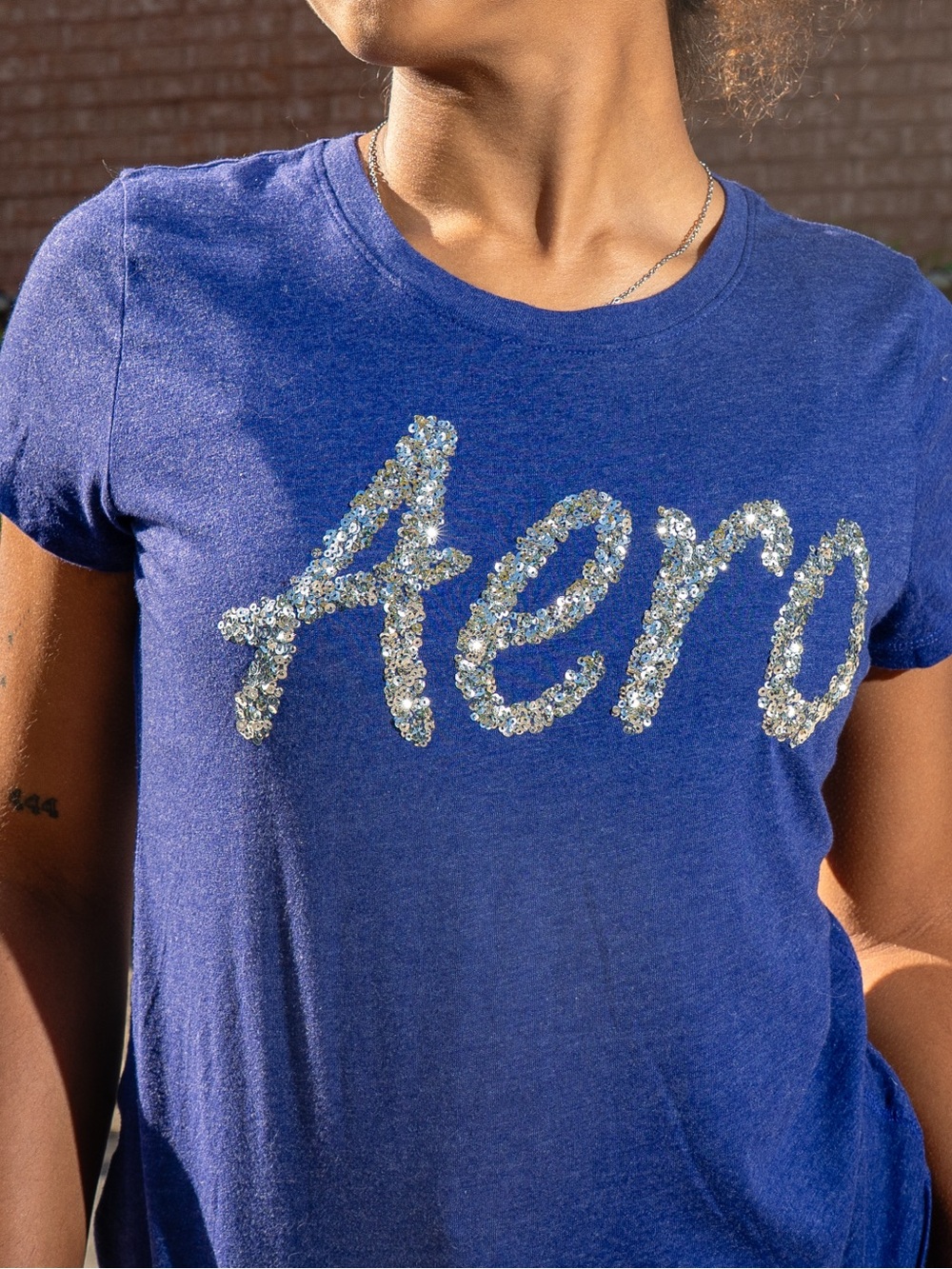 Aeropostale Blue Short-Sleeve Tee with Silver Sequin Logo
